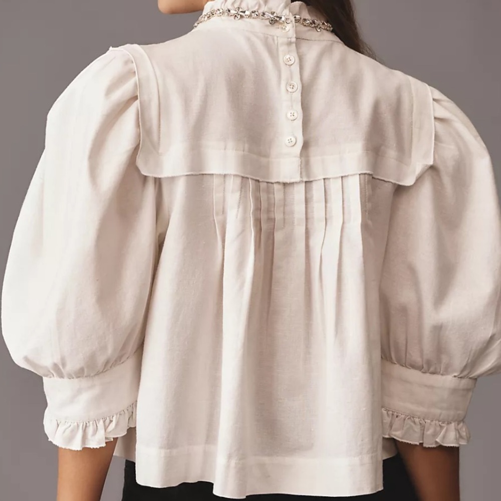 Anthropologie Forever That Girl Puff-Sleeve Embellished Blouse - Picture 2 of 7